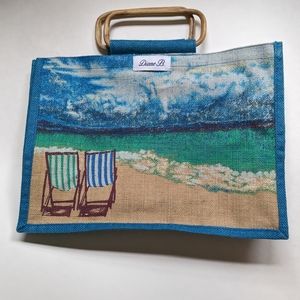 Vintage Diane B Burlap Tote Beach and waves NWOT